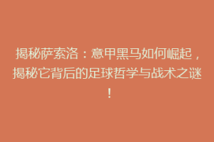 揭秘萨索洛：意甲黑马如何崛起，揭秘它背后的足球哲学与战术之谜！