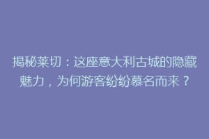 揭秘莱切：这座意大利古城的隐藏魅力，为何游客纷纷慕名而来？