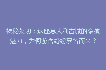 揭秘莱切:这座意大利古城的隐藏魅力,为何游客纷纷慕名而来?