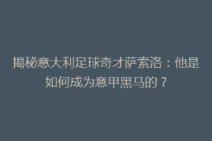 揭秘意大利足球奇才萨索洛：他是如何成为意甲黑马的？