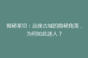 揭秘莱切：这座古城的隐秘角落，为何如此迷人？