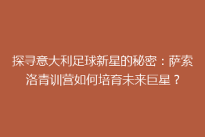 探寻意大利足球新星的秘密：萨索洛青训营如何培育未来巨星？