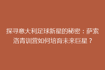 探寻意大利足球新星的秘密:萨索洛青训营如何培育未来巨星?