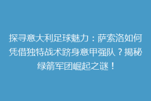 探寻意大利足球魅力：萨索洛如何凭借独特战术跻身意甲强队？揭秘绿箭军团崛起之谜！