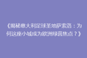《揭秘意大利足球圣地萨索洛：为何这座小城成为欧洲绿茵焦点？》