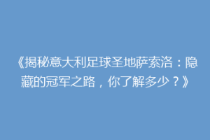 《揭秘意大利足球圣地萨索洛：隐藏的冠军之路，你了解多少？》