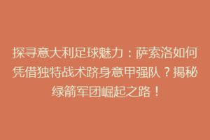 探寻意大利足球魅力：萨索洛如何凭借独特战术跻身意甲强队？揭秘绿箭军团崛起之路！