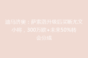 迪马济奥：萨索洛升级后买断尤文小将，300万欧+未来50%转会分成