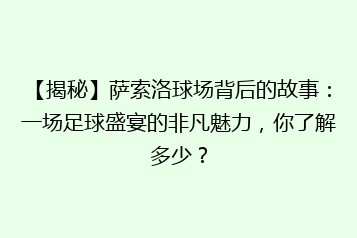 【揭秘】萨索洛球场背后的故事:一场足球盛宴的非凡魅力,你了解多少?