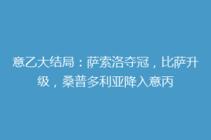 意乙大结局：萨索洛夺冠，比萨升级，桑普多利亚降入意丙