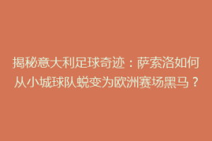 揭秘意大利足球奇迹：萨索洛如何从小城球队蜕变为欧洲赛场黑马？