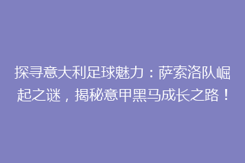 探寻意大利足球魅力:萨索洛队崛起之谜,揭秘意甲黑马成长之路!