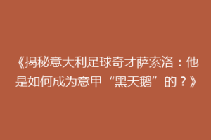 《揭秘意大利足球奇才萨索洛：他是如何成为意甲“黑天鹅”的？》