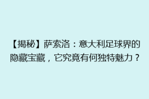 【揭秘】萨索洛：意大利足球界的隐藏宝藏，它究竟有何独特魅力？