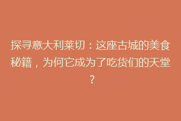 探寻意大利莱切:这座古城的美食秘籍,为何它成为了吃货们的天堂?