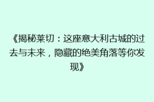 《揭秘莱切：这座意大利古城的过去与未来，隐藏的绝美角落等你发现》