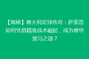 【揭秘】意大利足球传奇:萨索洛如何凭借精准战术崛起,成为意甲黑马之谜?