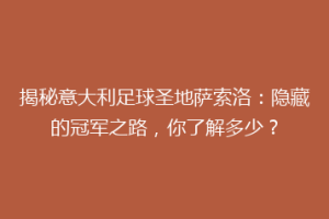 揭秘意大利足球圣地萨索洛：隐藏的冠军之路，你了解多少？