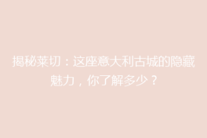 揭秘莱切：这座意大利古城的隐藏魅力，你了解多少？