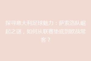 探寻意大利足球魅力：萨索洛队崛起之谜，如何从联赛垫底到欧战常客？