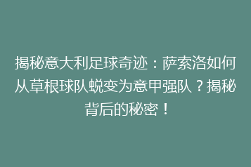 揭秘意大利足球奇迹:萨索洛如何从草根球队蜕变为意甲强队?揭秘背后的秘密!