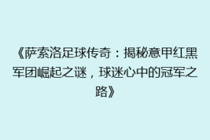《萨索洛足球传奇：揭秘意甲红黑军团崛起之谜，球迷心中的冠军之路》