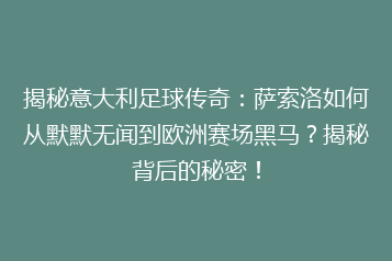 揭秘意大利足球传奇:萨索洛如何从默默无闻到欧洲赛场黑马?揭秘背后的秘密!