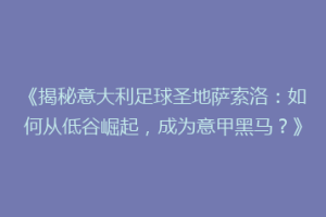 《揭秘意大利足球圣地萨索洛：如何从低谷崛起，成为意甲黑马？》