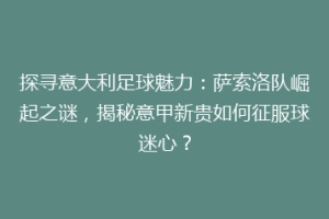 探寻意大利足球魅力：萨索洛队崛起之谜，揭秘意甲新贵如何征服球迷心？