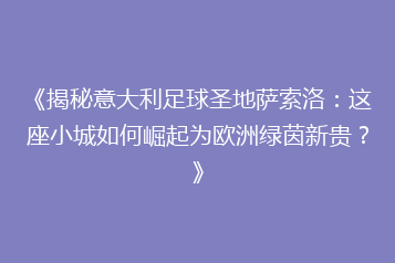 《揭秘意大利足球圣地萨索洛:这座小城如何崛起为欧洲绿茵新贵?》