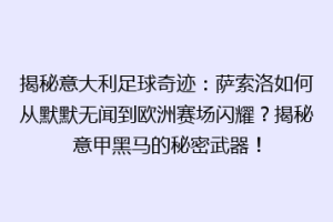 揭秘意大利足球奇迹：萨索洛如何从默默无闻到欧洲赛场闪耀？揭秘意甲黑马的秘密武器！