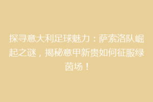 探寻意大利足球魅力：萨索洛队崛起之谜，揭秘意甲新贵如何征服绿茵场！