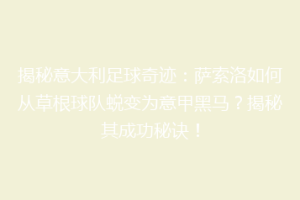 揭秘意大利足球奇迹：萨索洛如何从草根球队蜕变为意甲黑马？揭秘其成功秘诀！