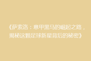《萨索洛：意甲黑马的崛起之路，揭秘这颗足球新星背后的秘密》