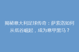 揭秘意大利足球传奇：萨索洛如何从低谷崛起，成为意甲黑马？