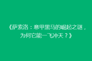 《萨索洛：意甲黑马的崛起之谜，为何它能一飞冲天？》