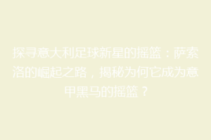 探寻意大利足球新星的摇篮：萨索洛的崛起之路，揭秘为何它成为意甲黑马的摇篮？