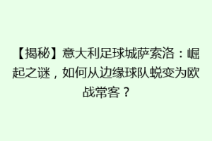 【揭秘】意大利足球城萨索洛：崛起之谜，如何从边缘球队蜕变为欧战常客？