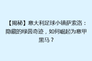 【揭秘】意大利足球小镇萨索洛：隐藏的绿茵奇迹，如何崛起为意甲黑马？